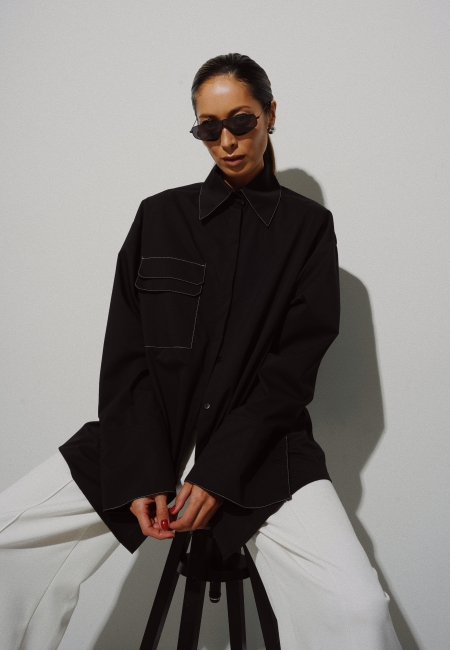 Рубашка с контрастной строчкой (черный)