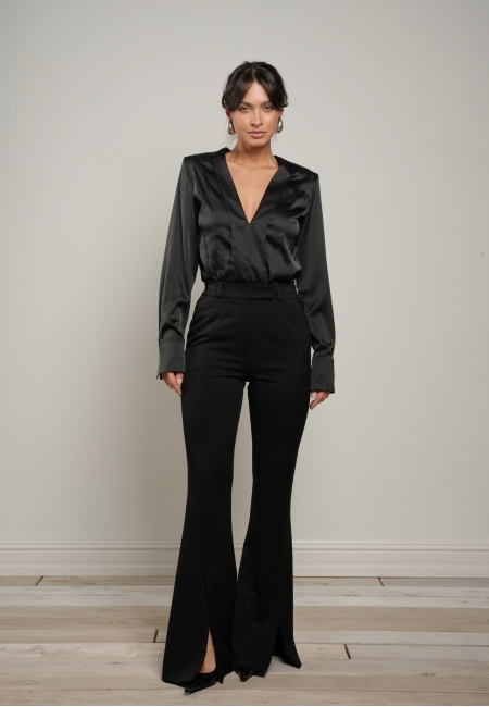 Брюки клеш с разрезами (черный)