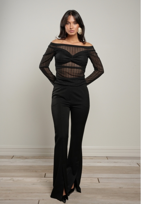 Лонгслив из сетки с драпировкой (черный)