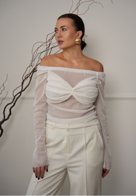 Лонгслив из сетки с драпировкой (белый)